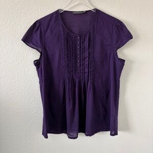 Sportscraft 100% Cotton Pleated Cap Sleeve Top Size AU16/US 12 XL Purple Sheer